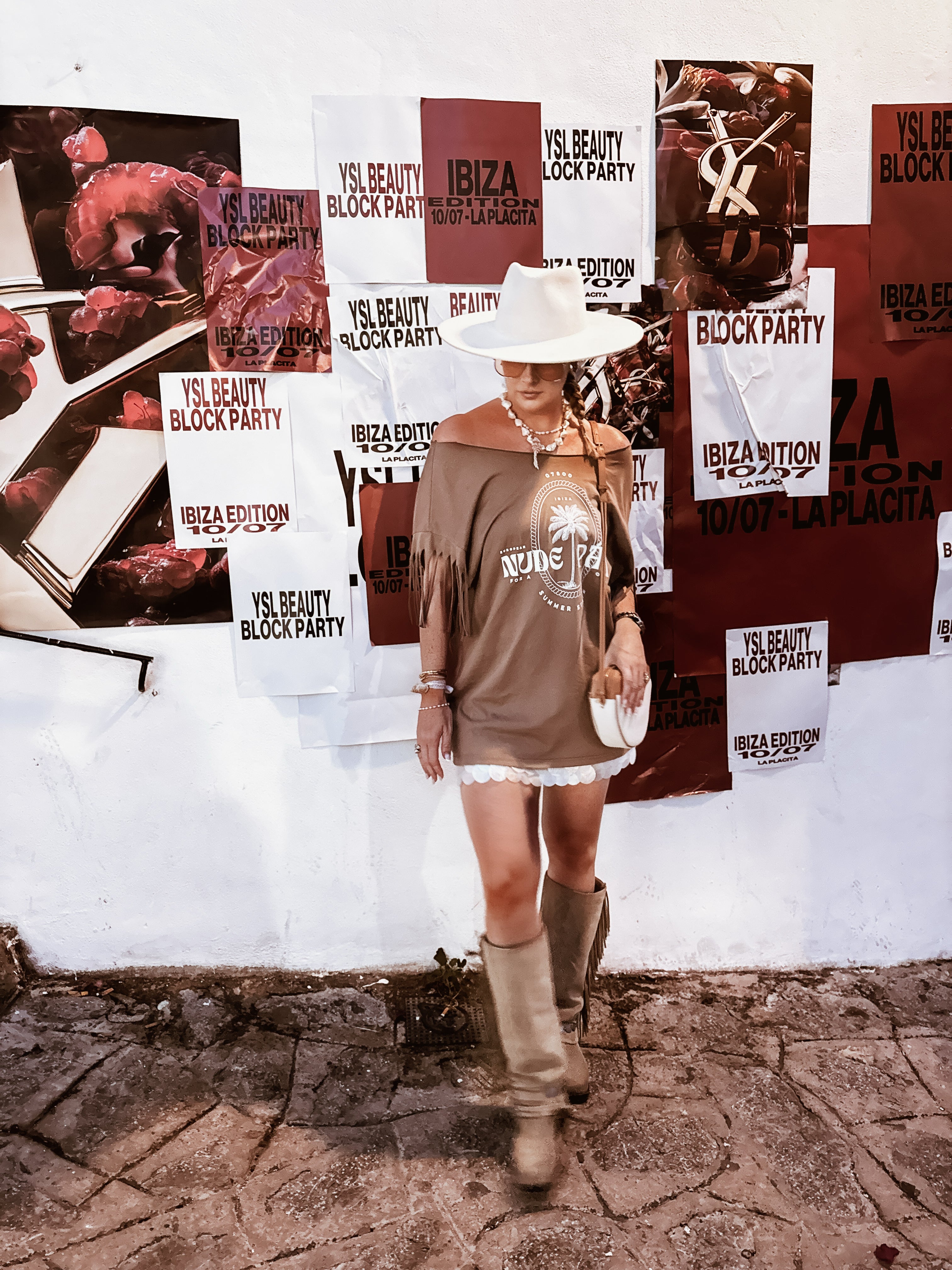 BOHEMÉ FRINGE OFF THE SHOULDER T-SHIRT | ICONIC ISLAND IBIZA | SUN-SOAKED TAN | OVERSIZED FIT