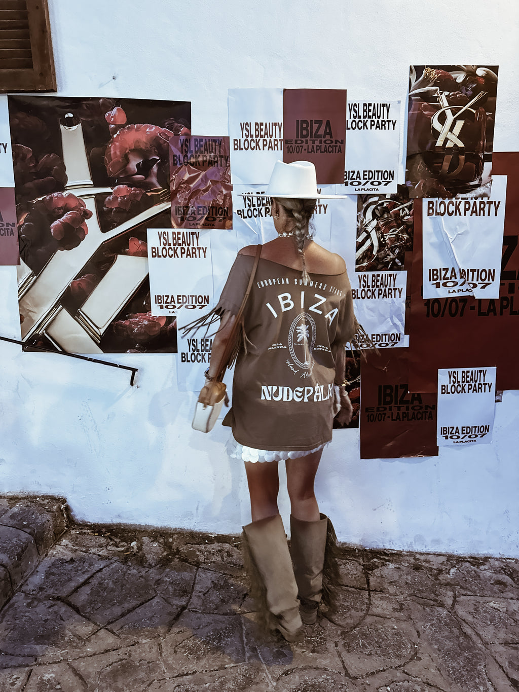 BOHEMÉ FRINGE OFF THE SHOULDER T-SHIRT | ICONIC ISLAND IBIZA | SUN-SOAKED TAN | OVERSIZED FIT
